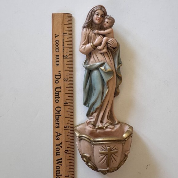Vintage Italian Virgin Mary Baby Jesus Holy Water Font Religious Figurine Italy - Picture 5 of 10